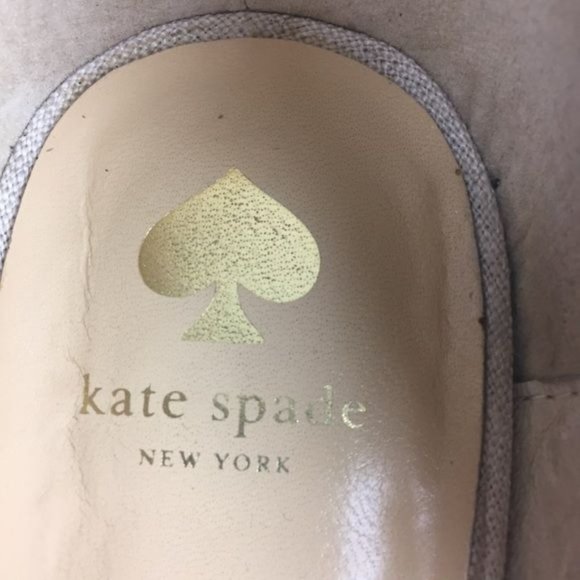 Kate Spade Womens Linen Peep Toe Wedge Heels Beige Cream Shoes Gold Bow size 10 - Picture 13 of 15